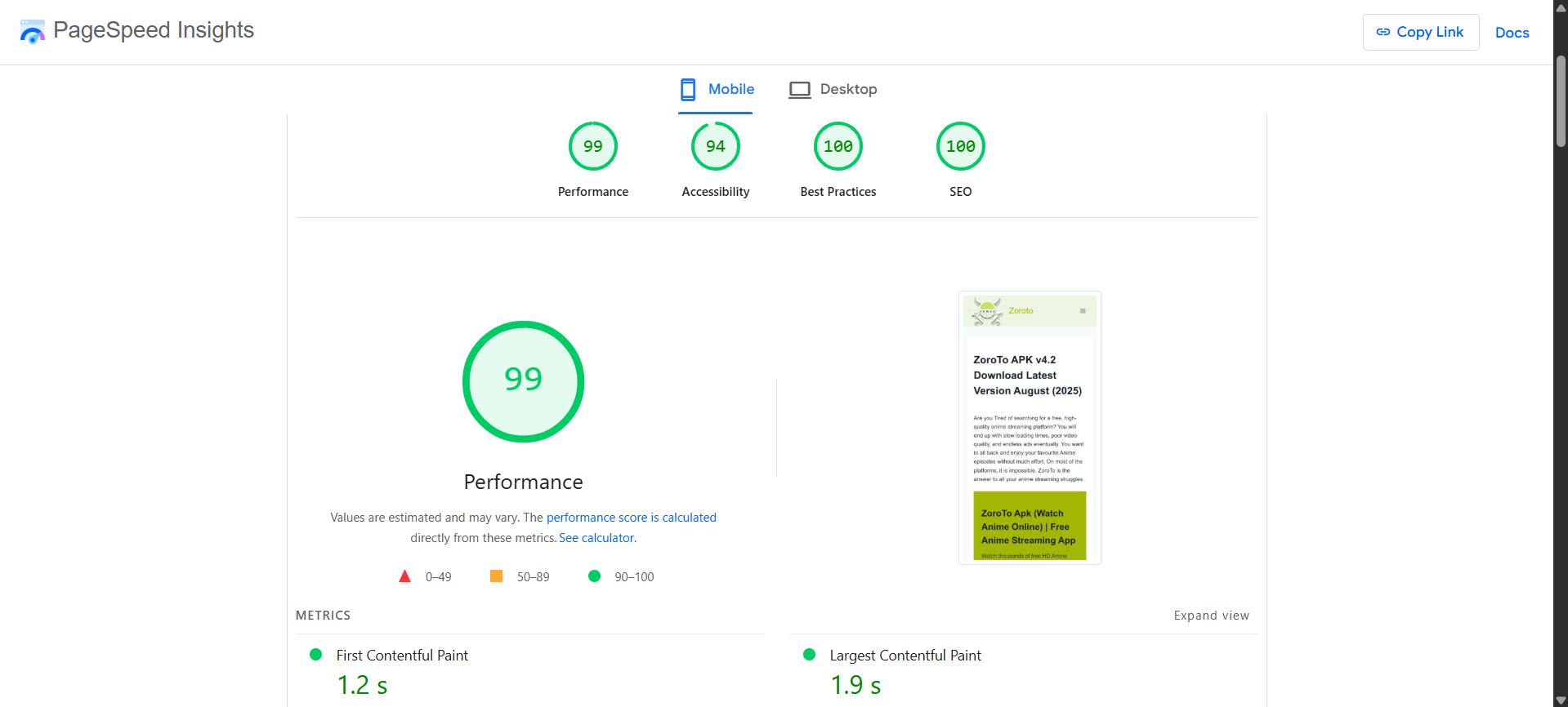 ZoroTo APK Website Speed Optimization