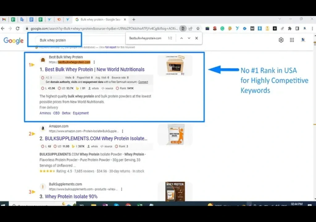 Achieving #1 Google Ranking in the USA for “Bulk Whey Protein”